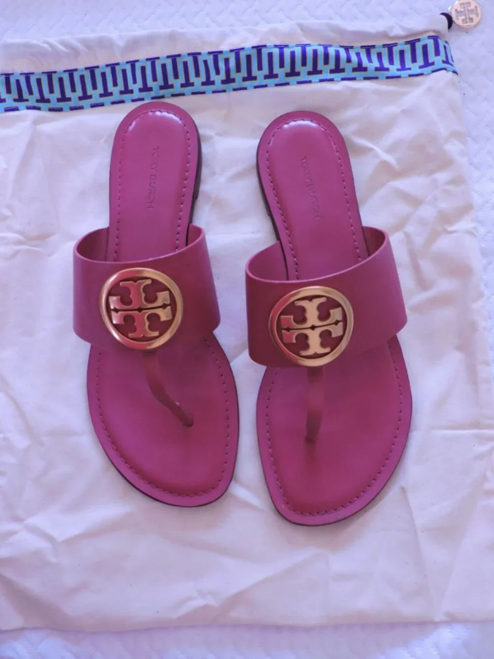 Pre-Owned Tory Burch - Benton Band Flat Sandal - Raspberry Sorbet - Size 8
